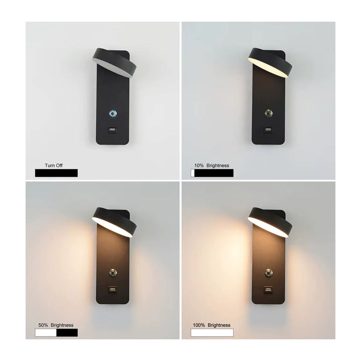 YooE Moderne LED Innenwandleuchte aus Aluminium in Schwarz mit Touch-Dimmung und USB-Schnittstelle - Bild 2