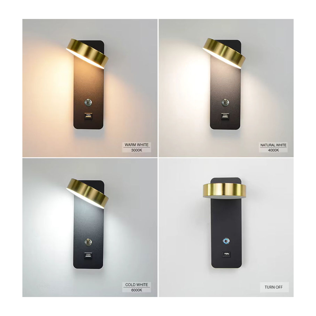 YooE Moderne LED Innenwandleuchte aus Aluminium in Schwarz mit Touch-Dimmung und USB-Schnittstelle - Bild 4