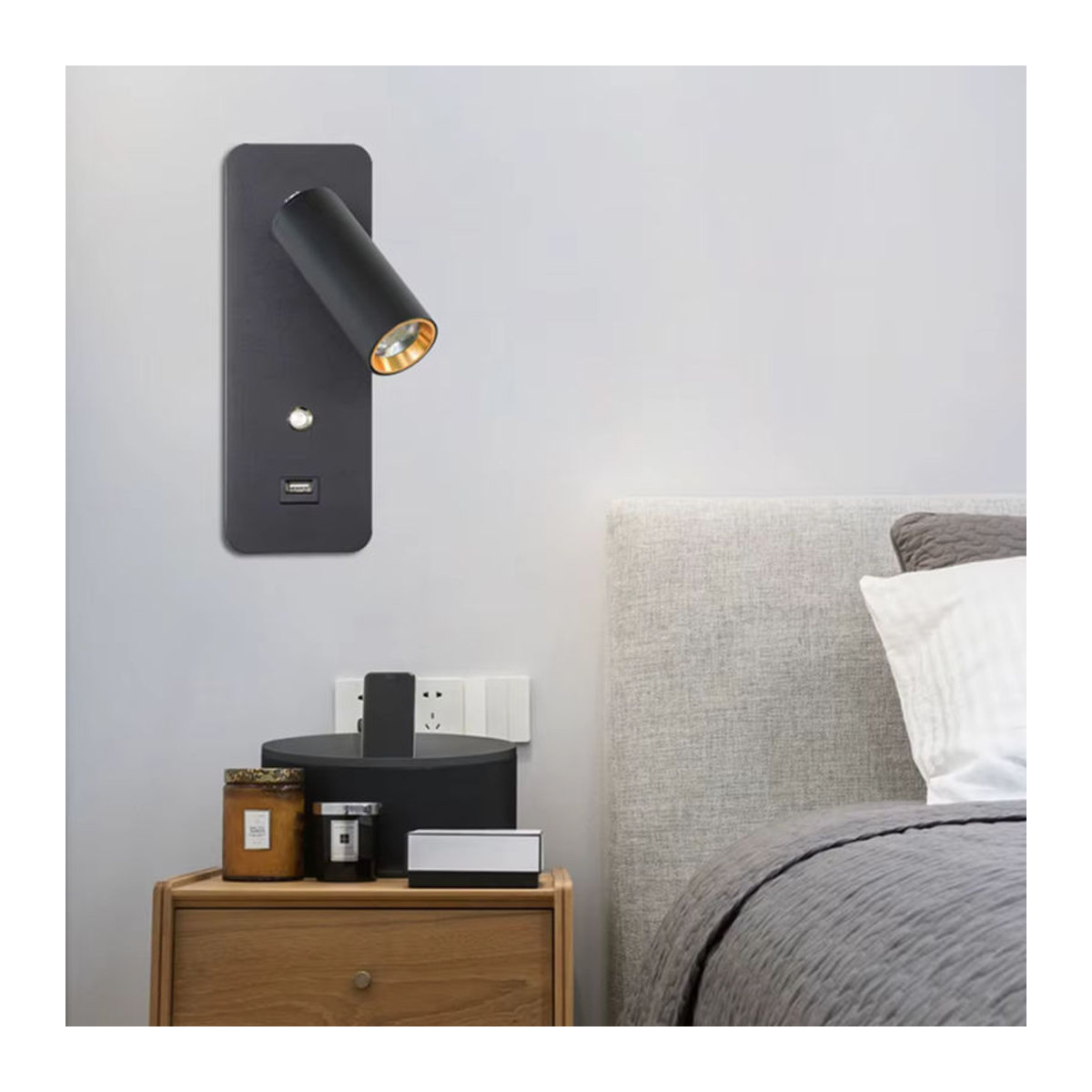 YooE Moderne LED-Wandleuchte in Schwarz mit 7 W und USB-Aufladung für Innenbereich - Bild 1