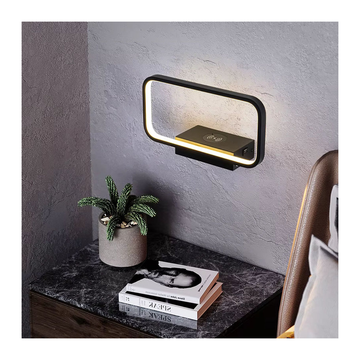 YooE Moderne LED Wandleuchte Schwarz mit 12W, Touch-Schalter, 3 Farben dimmbar und USB-Aufladung - Bild 3