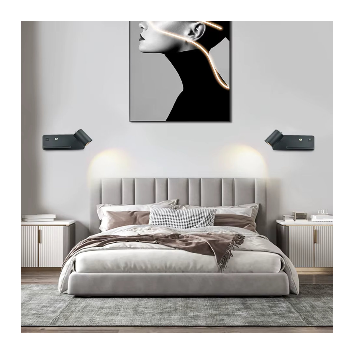 YooE Nordic LED Wandlampe Schwarz mit USB und kabelloser Ladefunktion für Schlafzimmer und Wohnraum, - Bild 5