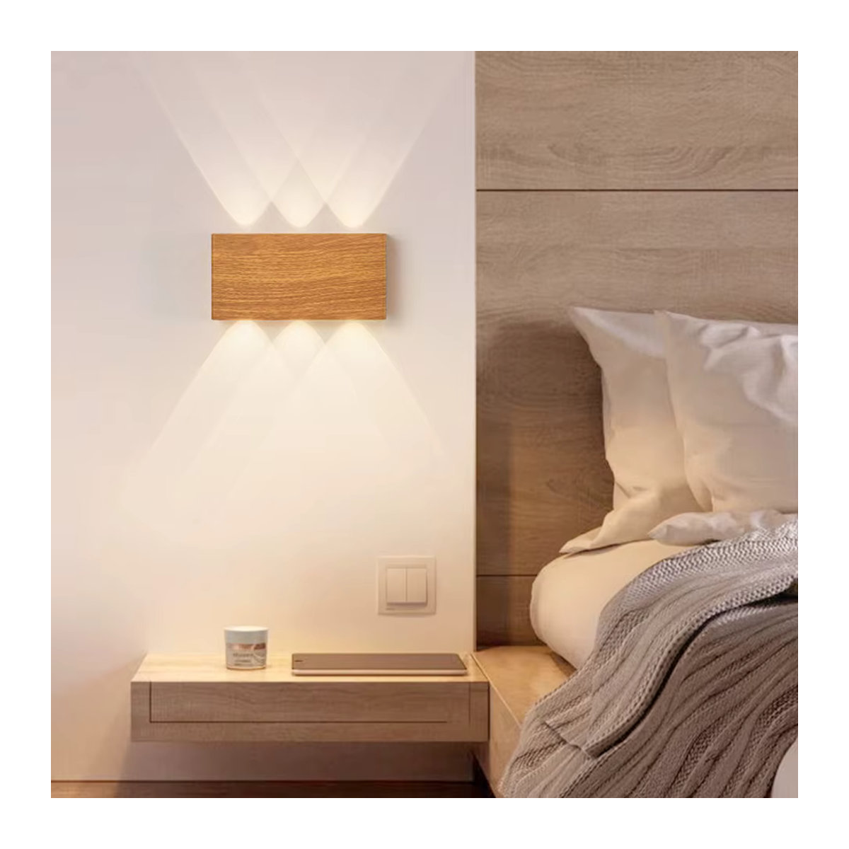 YooE Wandleuchte mit Fernbedienung und Touch-Dimmer, Schwarz, minimalistisches Design mit Holzoptik, 5200 mAh Akku, Typ-C Ladung, 3 Farben, Nachtlicht für Treppe und Nachttisch - Bild 3