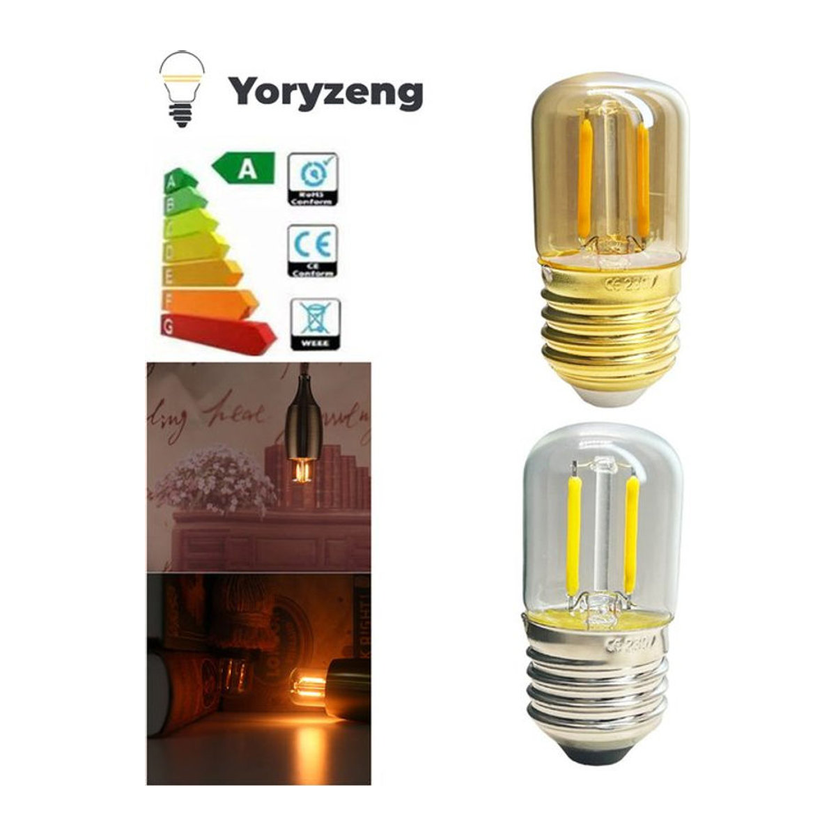 YORYZENG LED Vintage Retro Glühbirne E27 T28 COB Filament 1W Warmweiß 2200K Glas Shell - Bild 1