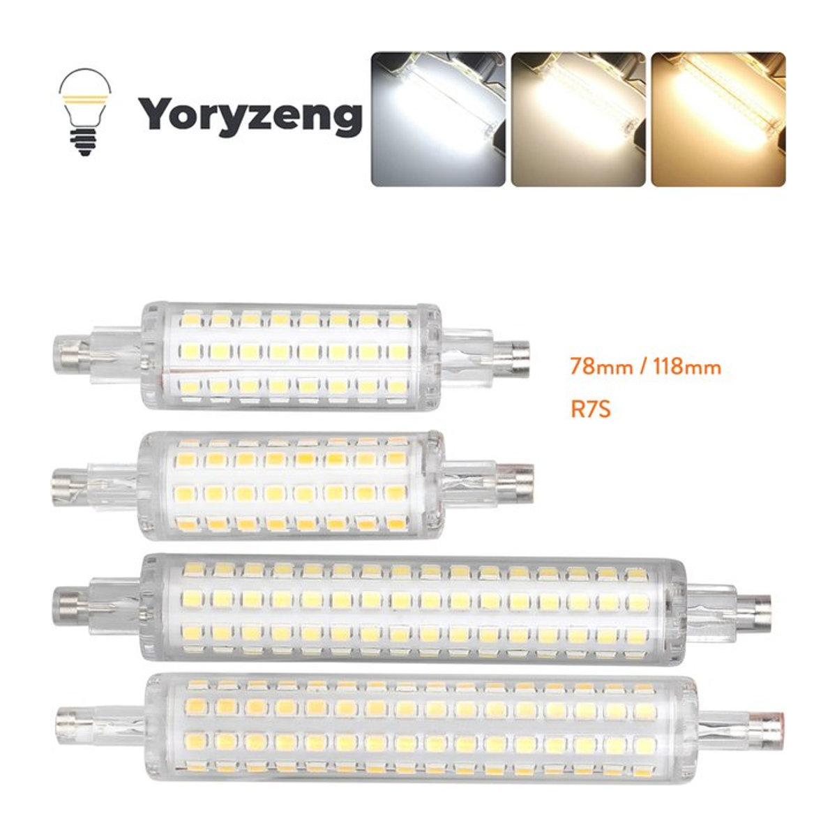 YORYZENG R7S LED Flutlichtlampe 12W mit 64 LEDs als Ersatz für 60W Halogenlampen, 78mm - Bild 1
