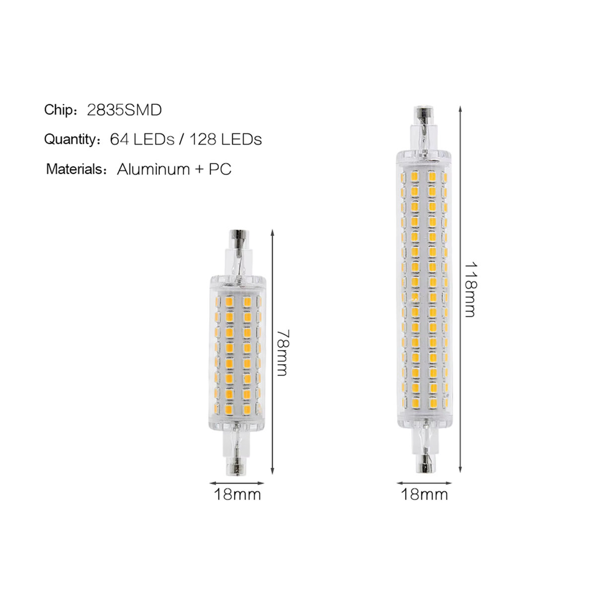 YORYZENG R7S LED Flutlichtlampe 12W mit 64 LEDs als Ersatz für 60W Halogenlampen, 78mm - Bild 2