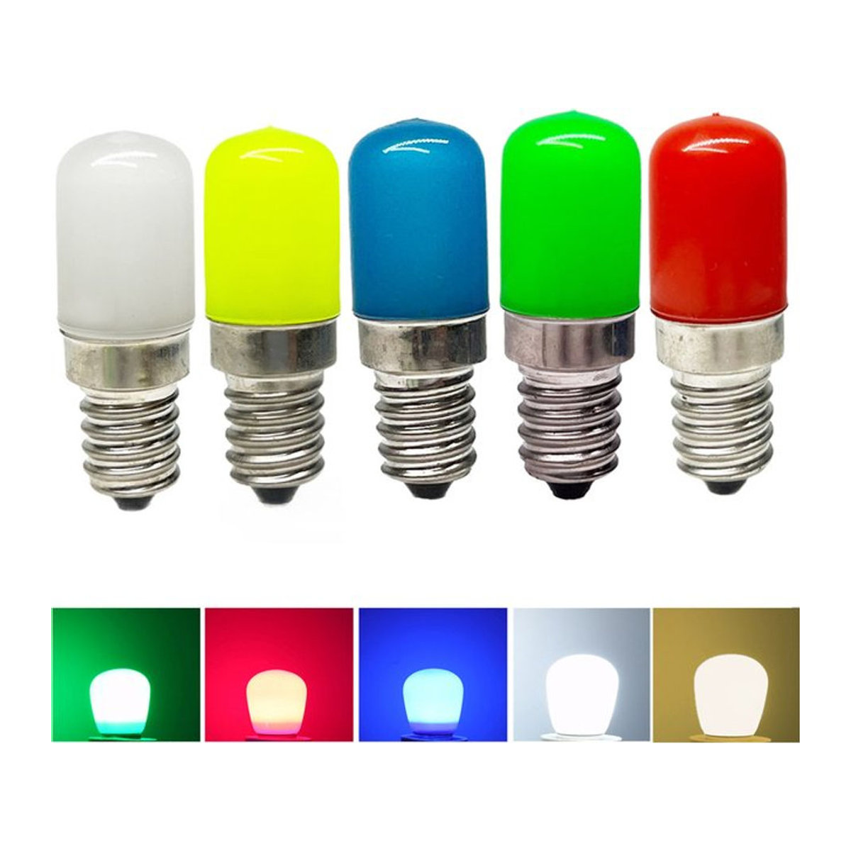 YORYZENG T18 Mini LED-Birne E14 E12 Kühlschrankleuchte 2 W in Rot Grün Blau Gelb und Kaltweiß/Warmweiß - Bild 1