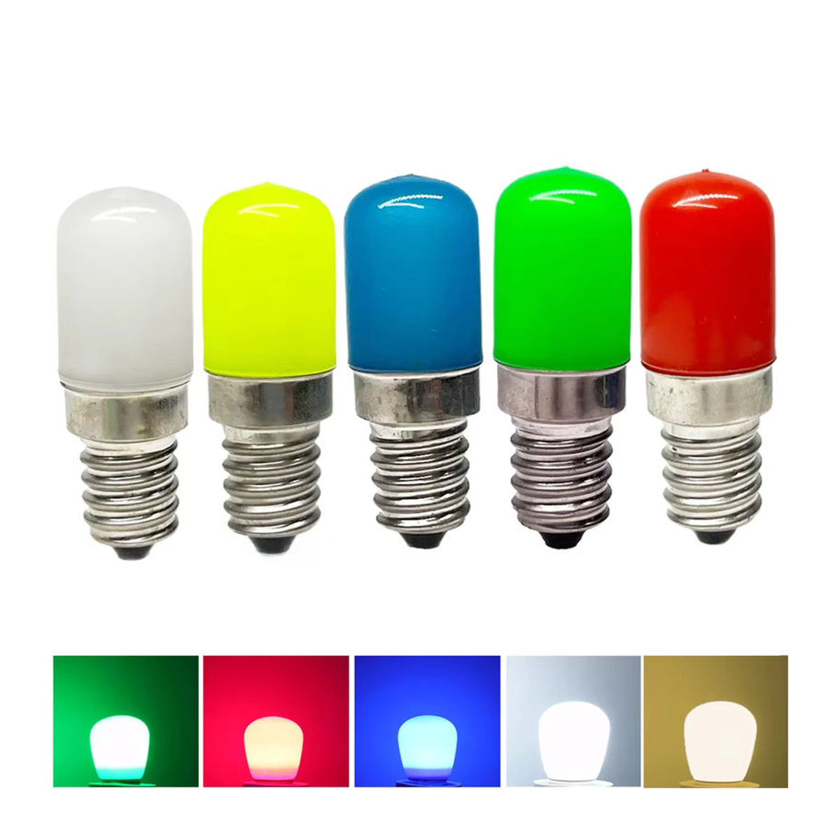YORYZENG T18 Mini LED-Birne E14 E12 Kühlschrankleuchte 2 W in Rot Grün Blau Gelb und Kaltweiß/Warmweiß - Bild 4