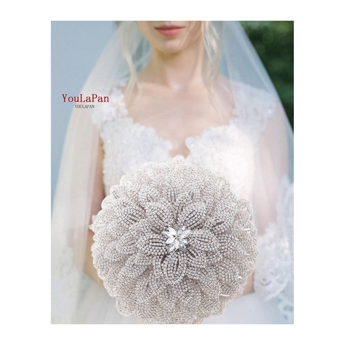 YouLaPan Kristall Blumenstrauß Silber für Hochzeit und Brautstrauß mit Strass-Dekoration - Bild 1