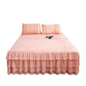 Your Warm Home Bettrock mit Spitze in Rosa, 3-teiliges Set für Frühling und Sommer, B/T: 180 x 200 cm