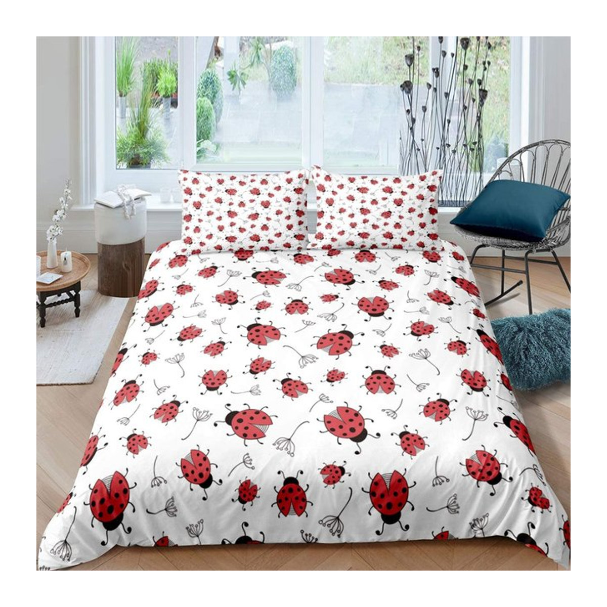 Your Warm Home Bettwäsche-Set Marienkäfer 3D-Druck, 3-teilig, Farben: Weiß, Rot, Schwarz, B/H: 140 x 210 cm - Bild 1