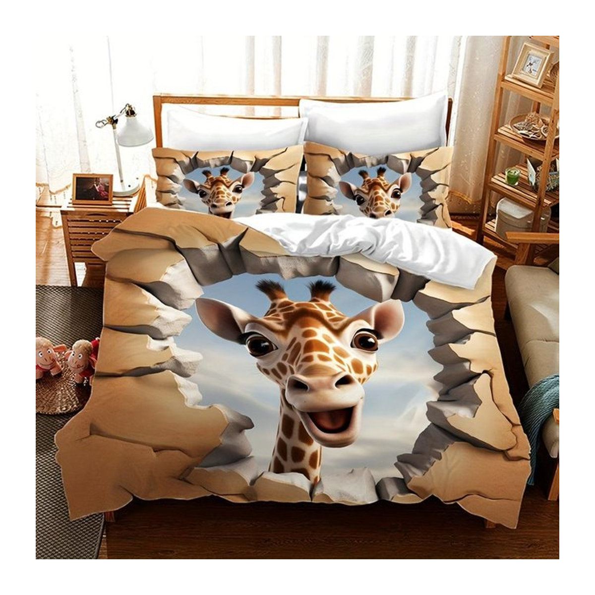 Your Warm Home Bettwäsche-Set mit 3D Giraffen-Print und Kissenbezug, Ganzjahresbettwäsche aus Polyester mit Digitaldruck, B/H: 135 x 200 cm - Bild 1
