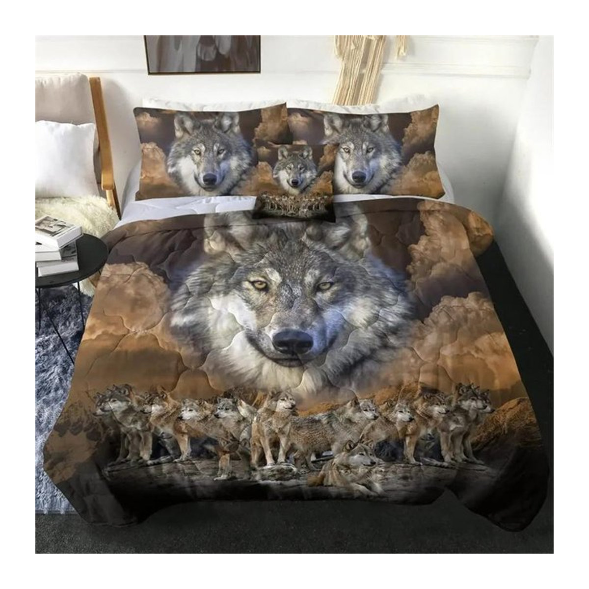 Your Warm Home Bettwäsche-Set mit 3D Wolf-Tierprint und Kissenbezügen, Breite: 135 cm, Länge: 200 cm - Bild 1