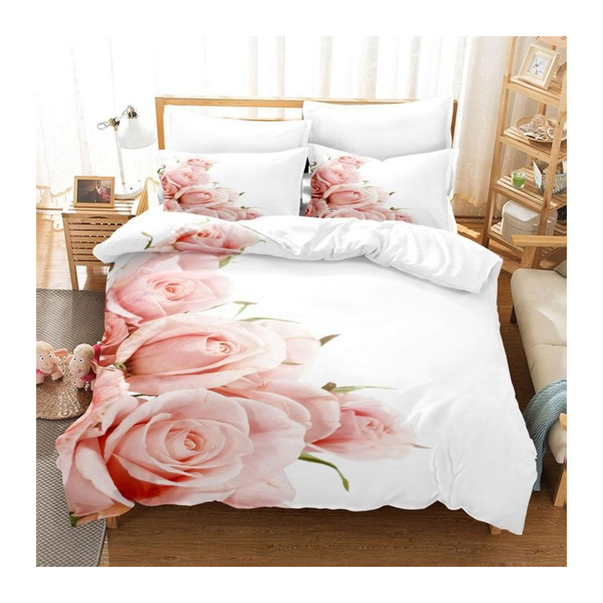 Your Warm Home Bettwäsche Set mit Blumenmuster in Rosa und Reißverschluss - Bild 1