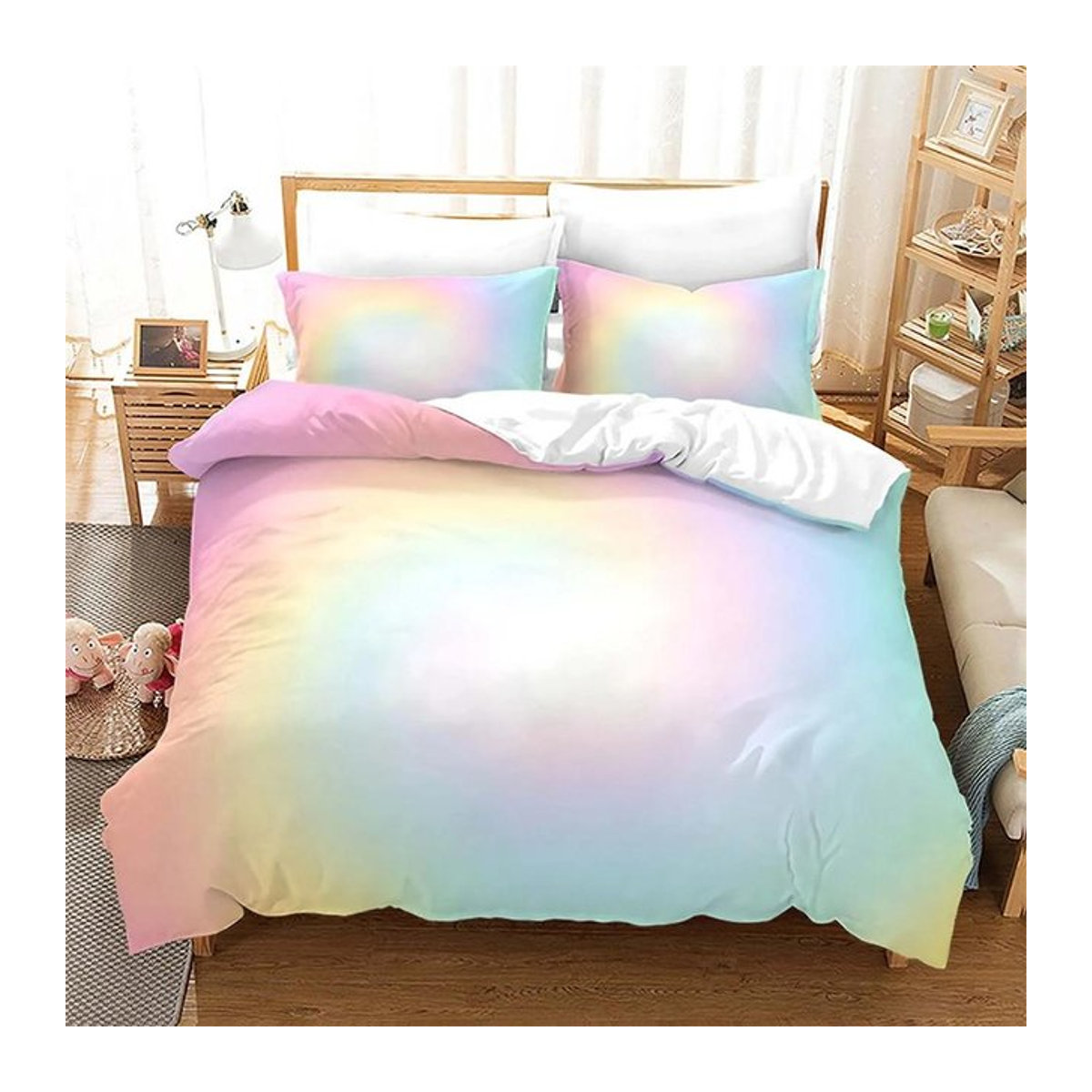 Your Warm Home Bettwäsche-Set mit Regenbogen-Farbverlauf und Wolken-Design, bunt, B/H: 135 x 200 cm - Bild 1