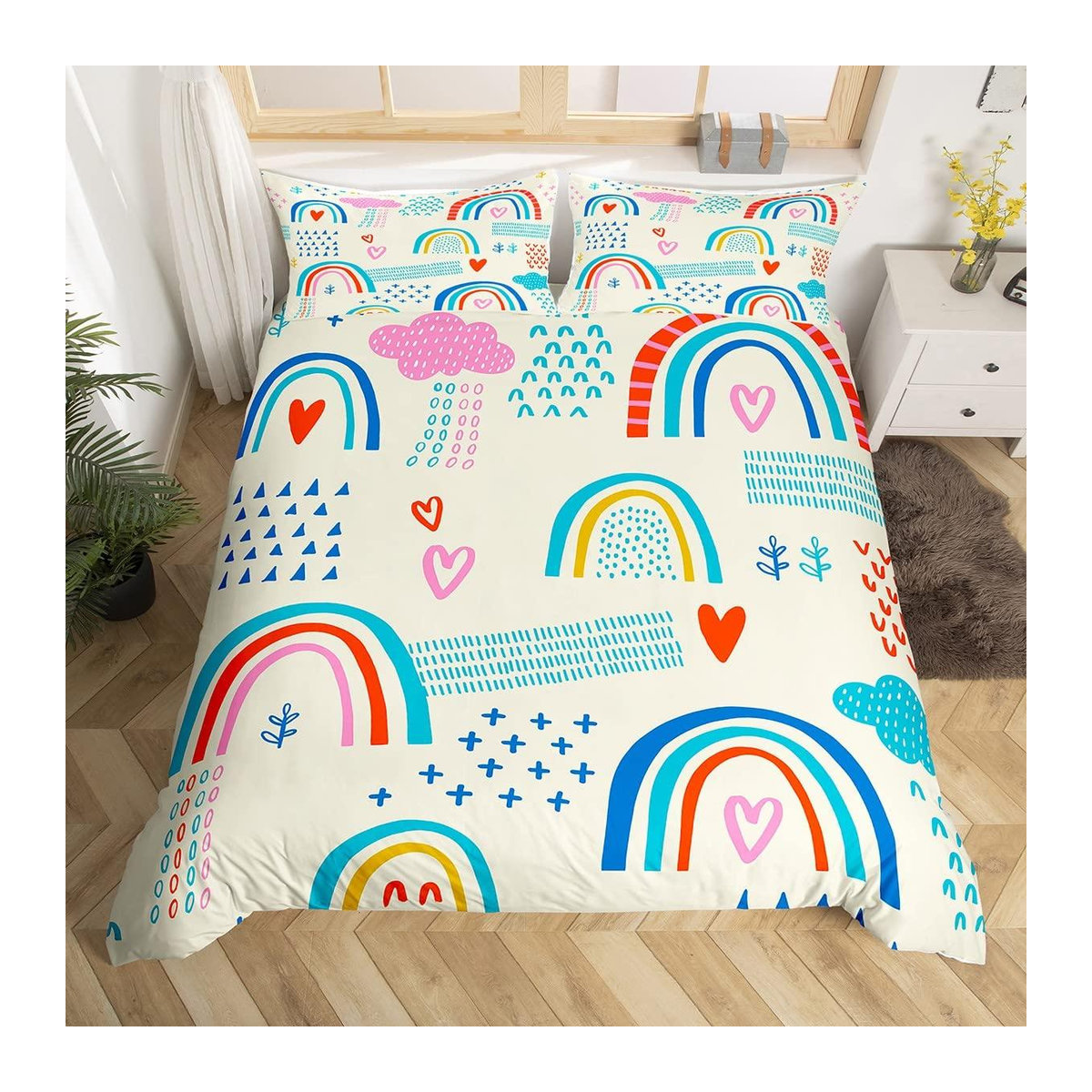 Your Warm Home Bettwäsche-Set mit Regenbogen und Liebesherzen in Rot und Multicolor, Bettbezug und Kissenbezug für Einzelbetten, B/H: 135 x 200 cm - Bild 1