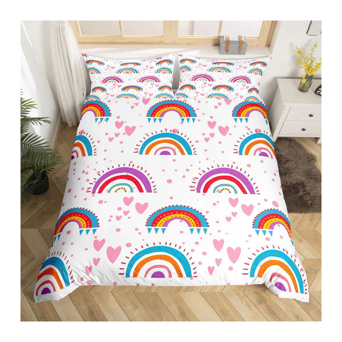 Your Warm Home Bettwäsche-Set mit Regenbogen und Liebesherzen in Rot und Multicolor, Bettbezug und Kissenbezug für Einzelbetten, B/H: 135 x 200 cm - Bild 2