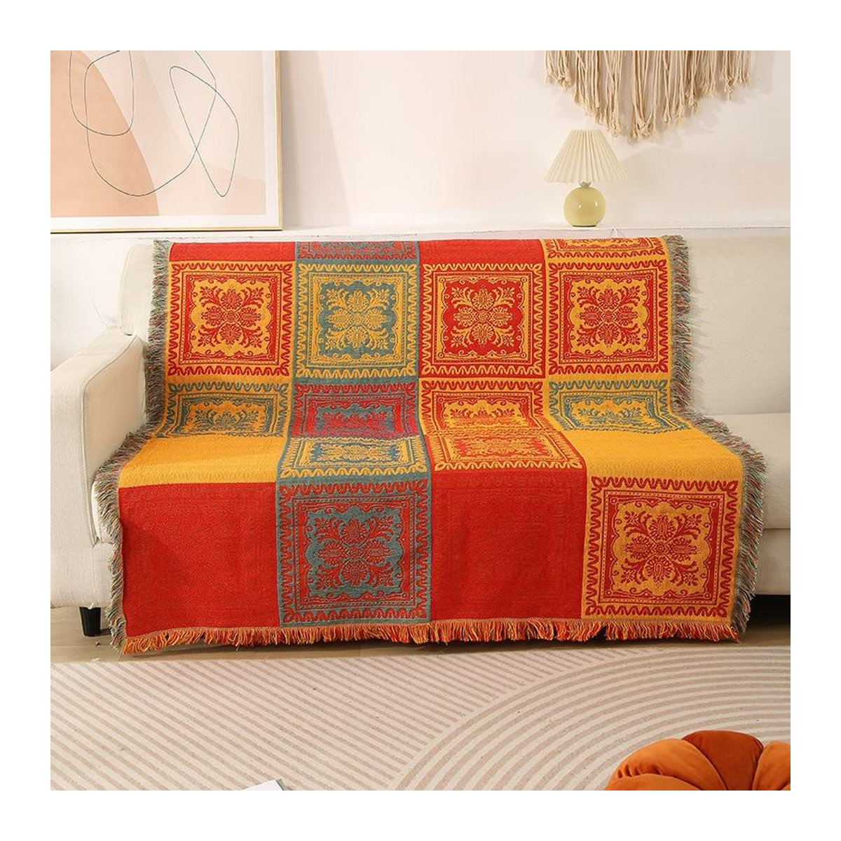 Your Warm Home Boho Tagesdecke mit geometrischem Patchwork-Design in Mehrfarbig, B/B: 130 x 160 cm - Bild 4