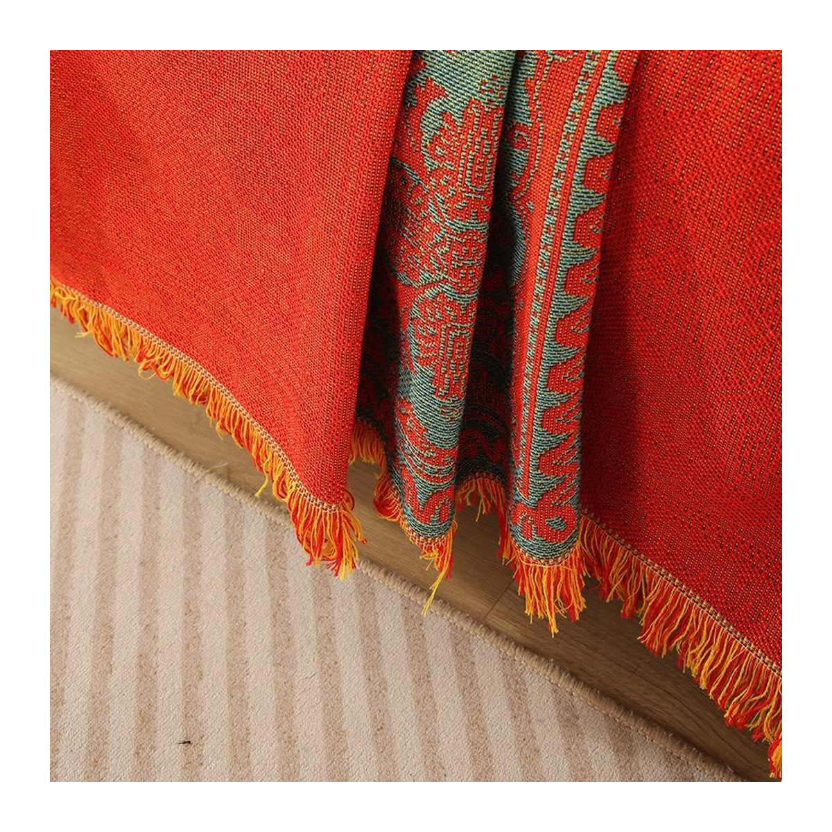 Your Warm Home Boho Tagesdecke mit geometrischem Patchwork-Design in Rot, B/B: 90 x 90 cm - Bild 1