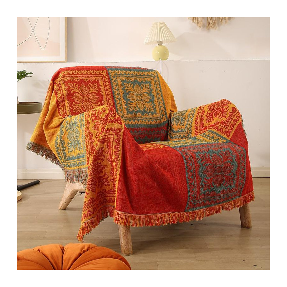 Your Warm Home Boho Tagesdecke mit geometrischem Patchwork-Design in Rot, B/B: 90 x 90 cm - Bild 3