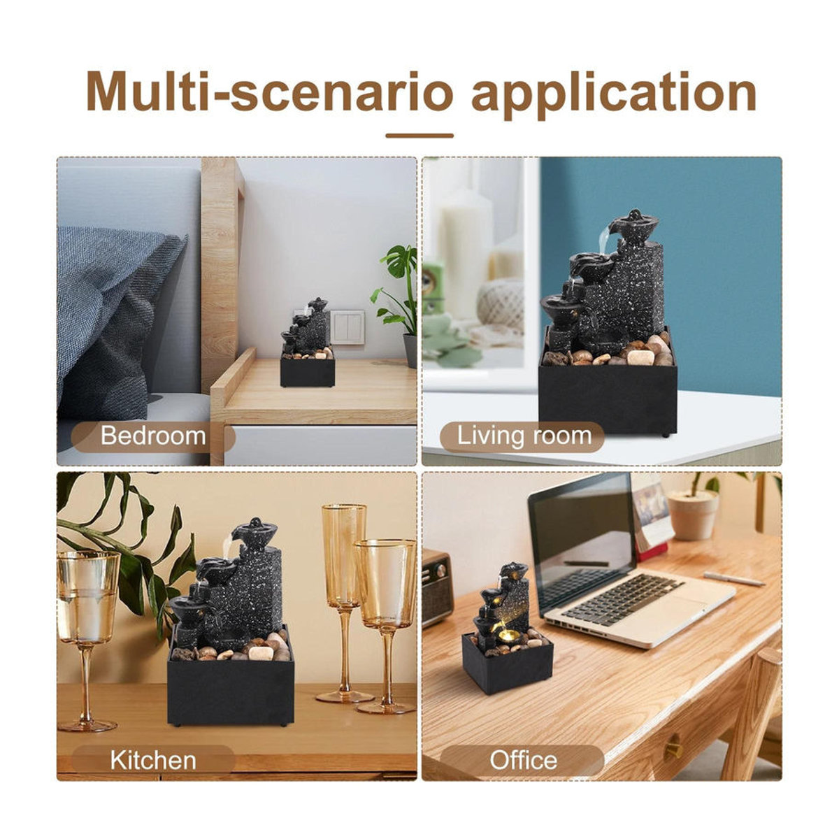 Your Warm Home Desktop-Wasserfall mit LED-Beleuchtung in Schwarz aus ABS-Kunststoff und Kunstharz für Wohnzimmer und Büro - Bild 2