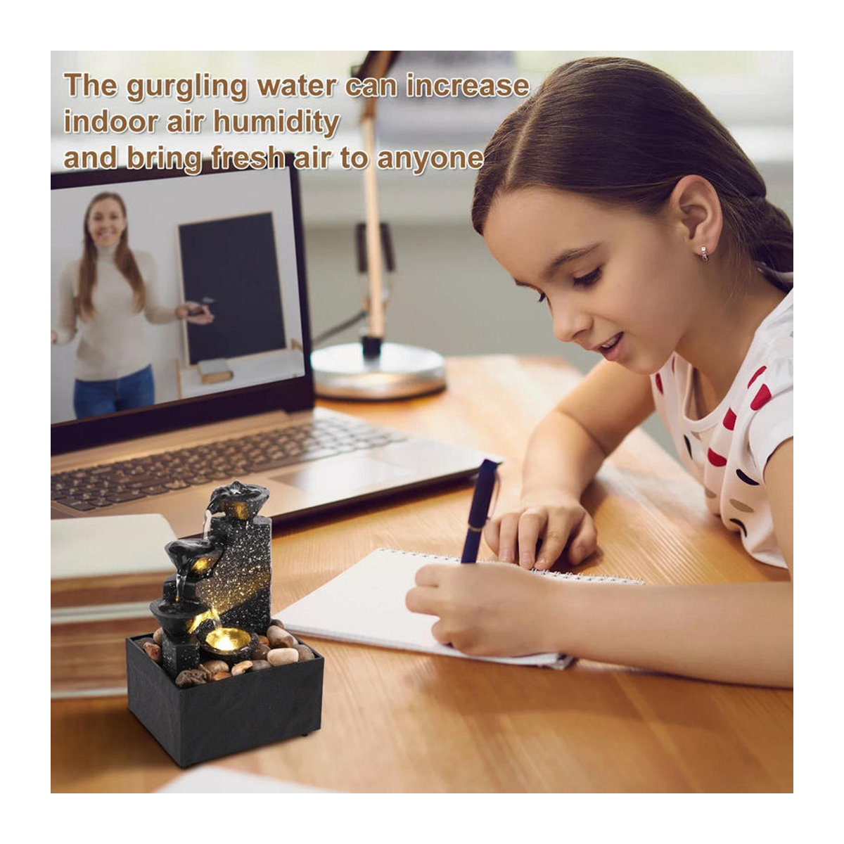 Your Warm Home Desktop-Wasserfall mit LED-Beleuchtung in Schwarz aus ABS-Kunststoff und Kunstharz für Wohnzimmer und Büro - Bild 5