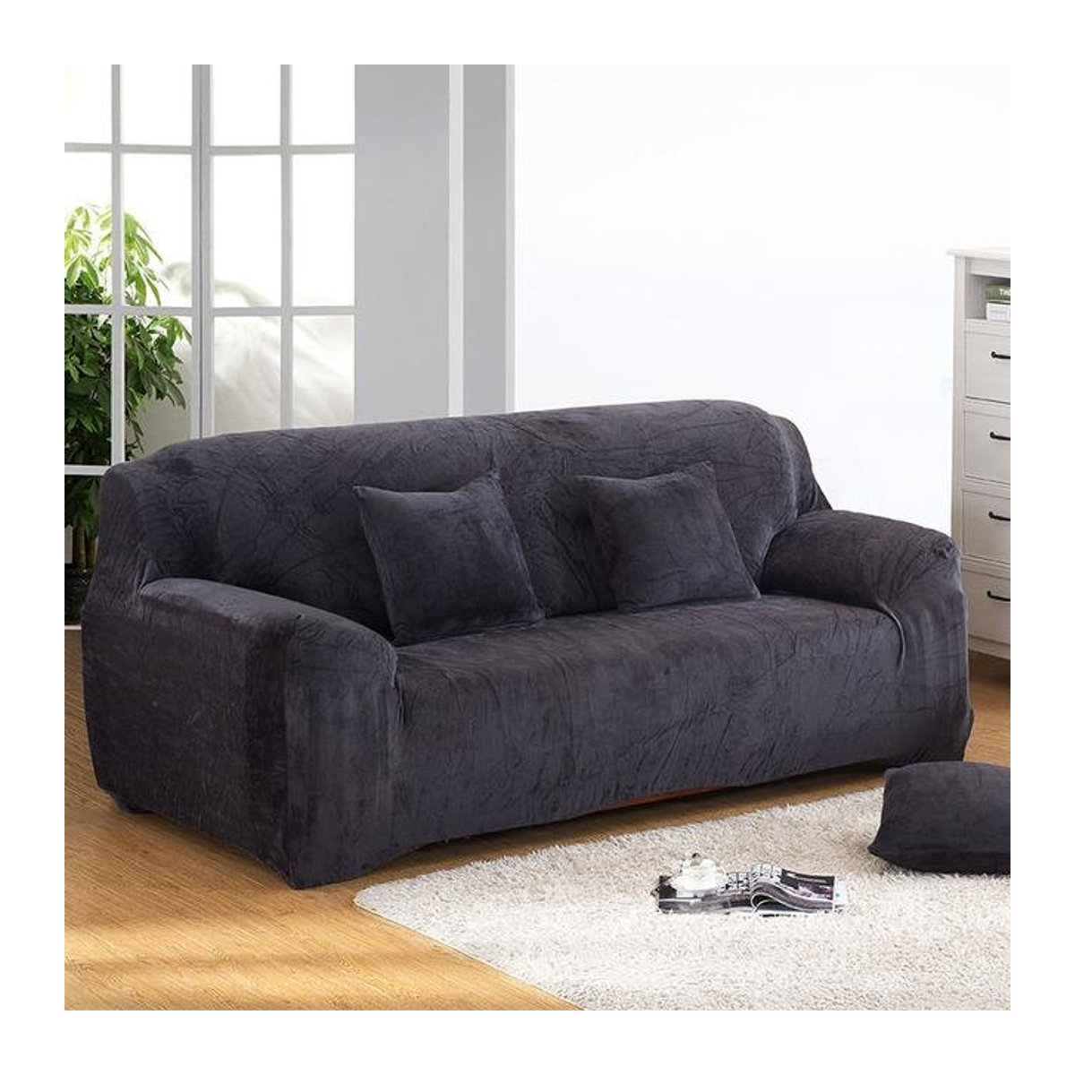 Your Warm Home Dicke Plüsch-Sofahülle als weicher Couch-Schonbezug für 1-Sitzer, grau, Breite: 90-140 cm - Bild 1