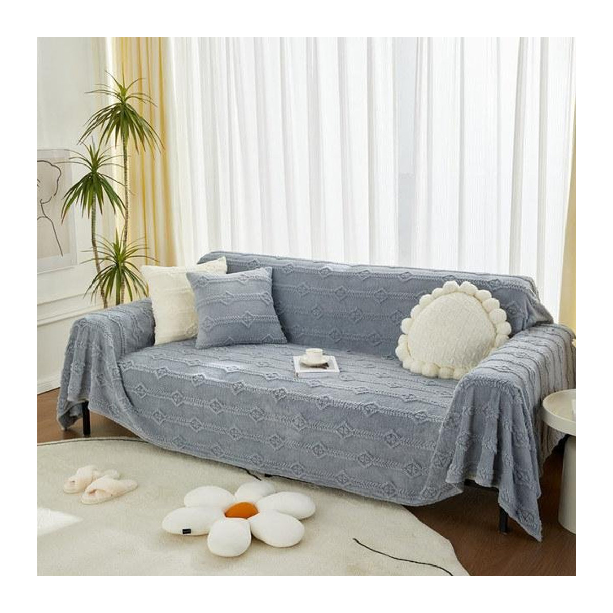 Your Warm Home Jacquard Samt Sofadecke in Grau, Plüsch Überwurf für Couch und Stuhl, B/T: 180 x 130 cm - Bild 1