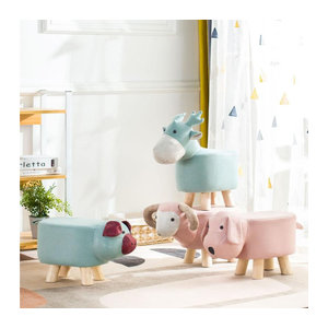 Your Warm Home Kinderhocker im nordischen Design aus Massivholz und Bambus mit Kunstleder in Bunt