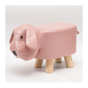 Your Warm Home Kinderhocker im skandinavischen Stil aus Massivholz und Bambus mit Kunstleder in Rosa