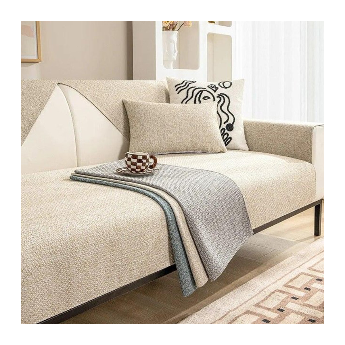 Your Warm Home Sofabezug Creme Anti-Rutsch und Staubabweisend für dein Sofa, 1 Stück, B/T/H: 70 x 70 x 0 cm - Bild 1