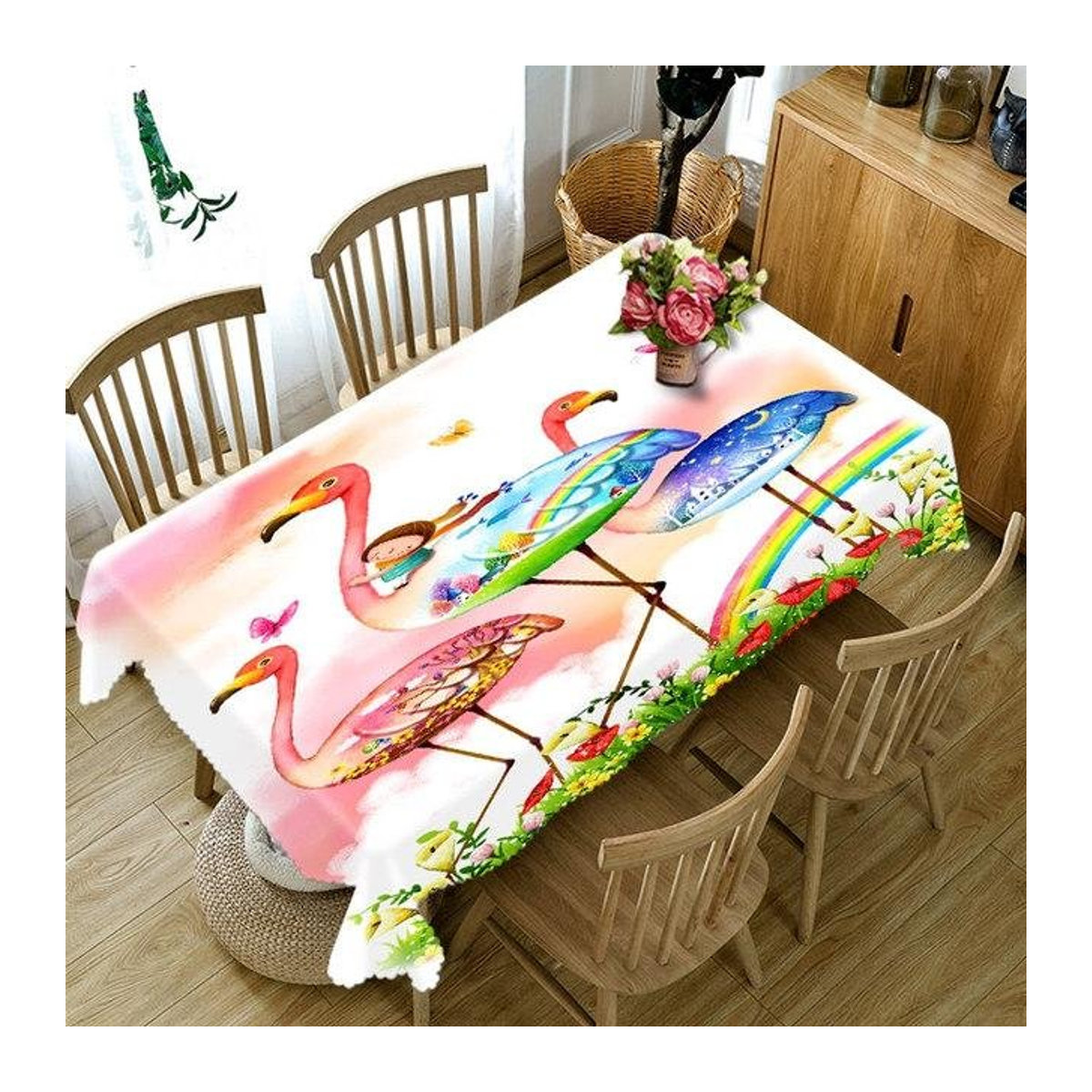 Your Warm Home Tischdecke mit buntem Flamingo- und Blumenmuster aus Baumwolle, B/B: 40 x 40 cm - Bild 1