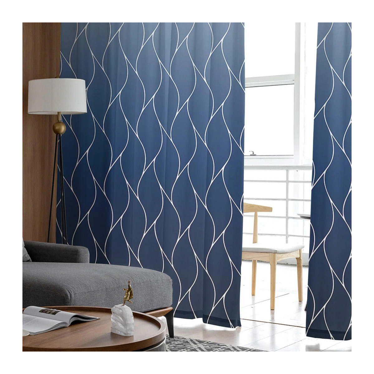 Your Warm Home Transparente Voile Gardine in Marineblau mit marokkanischer Textur, Breite: 135 cm, Höhe: 114 cm - Bild 1