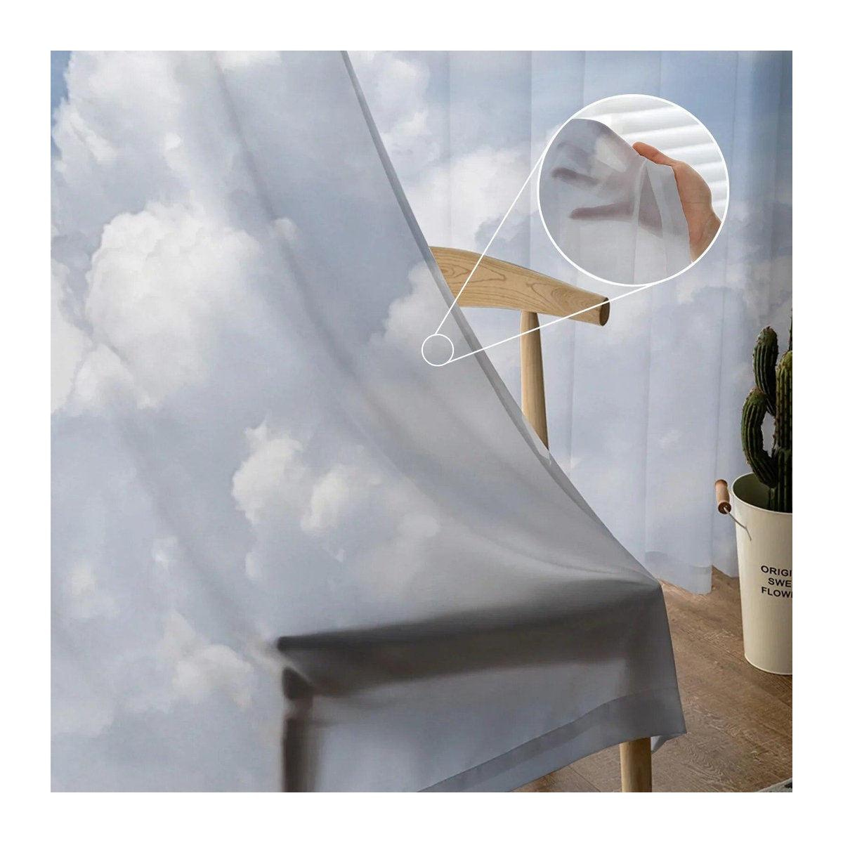 Your Warm Home Transparente Voile Gardine mit weißem Wolkenmuster für dein Schlafzimmerfenster, Weiß, B: 135 cm, H: 114 cm - Bild 1
