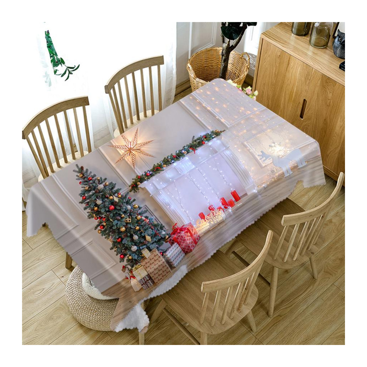 Your Warm Home Weihnachtstischdecke aus verdickter Baumwolle mit 3D Leuchtendem Baum und Kaminmuster, Durchmesser: 60 cm - Bild 1