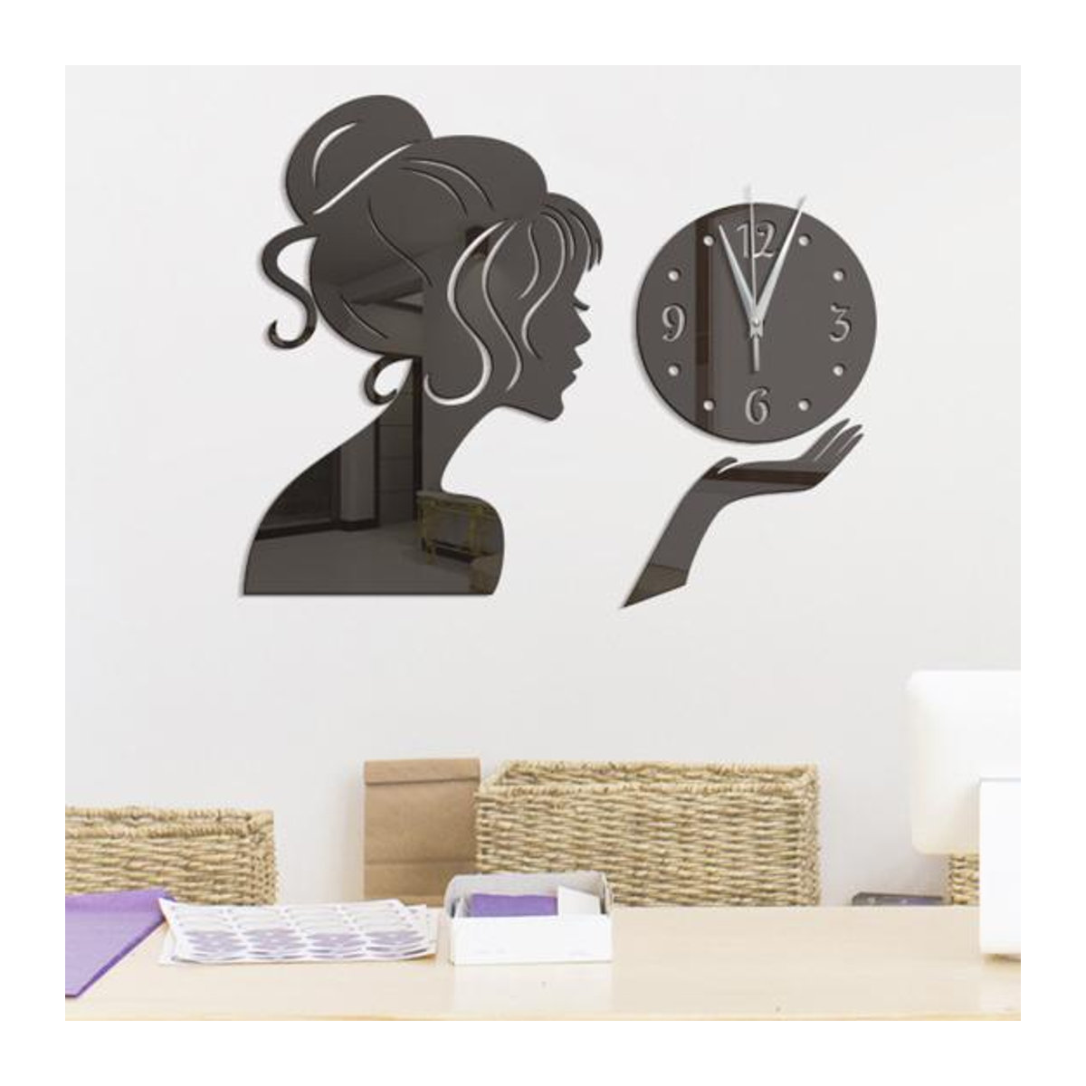 Yousheng Fashion Wanduhr für Kinder in Schwarz, moderner Acryl Spiegel Aufkleber zur Wandmontage für Wohnzimmer und Kinderzimmer - Bild 3