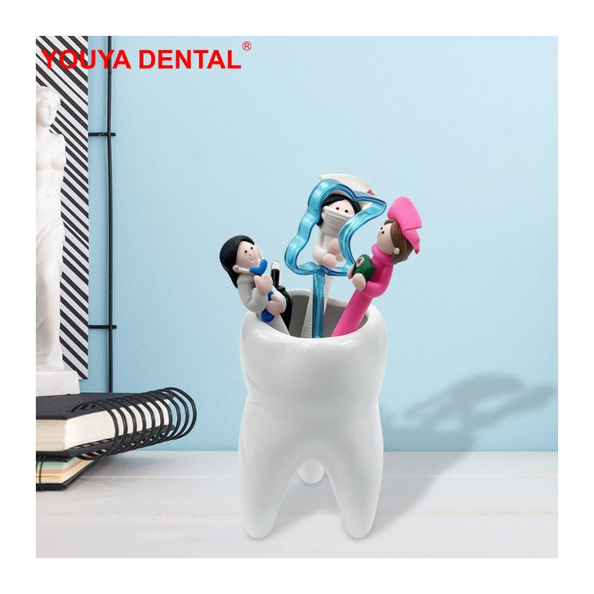YOUYA DENTAL Zahnförmiger Stiftbehälter aus Keramik in Weiß - Bild 1