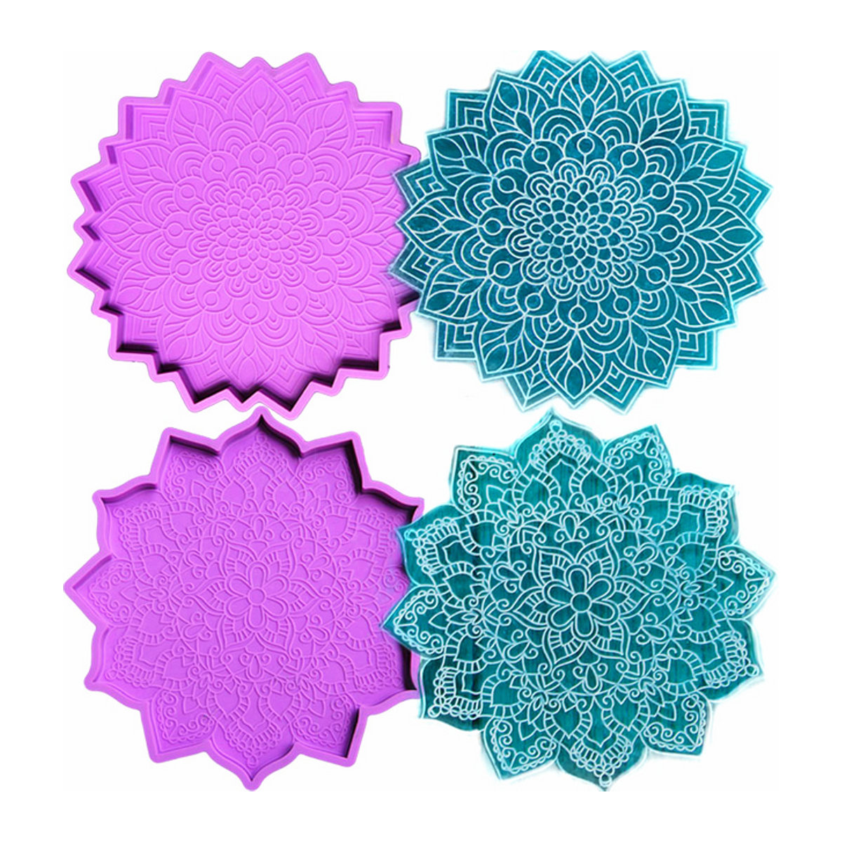 YouYoungDifferent Mandala Silikonform für runde Epoxidharz-Untersetzer und Tabletts in orientalischem Design, mehrfarbig - Bild 1