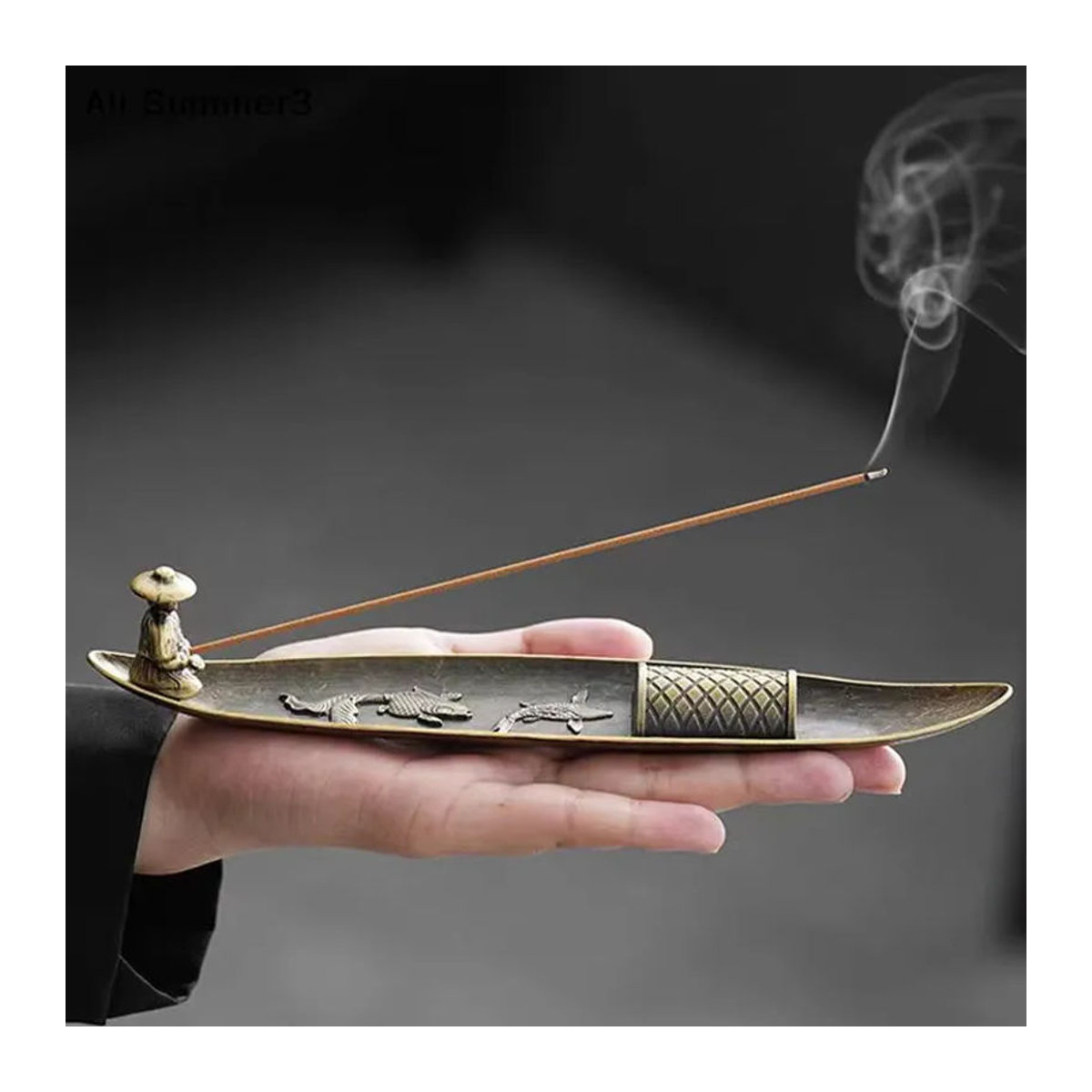 Ys31 Räucherstäbchenhalter aus Metall im orientalischen Design mit Fischmotiv in Braun - Bild 4