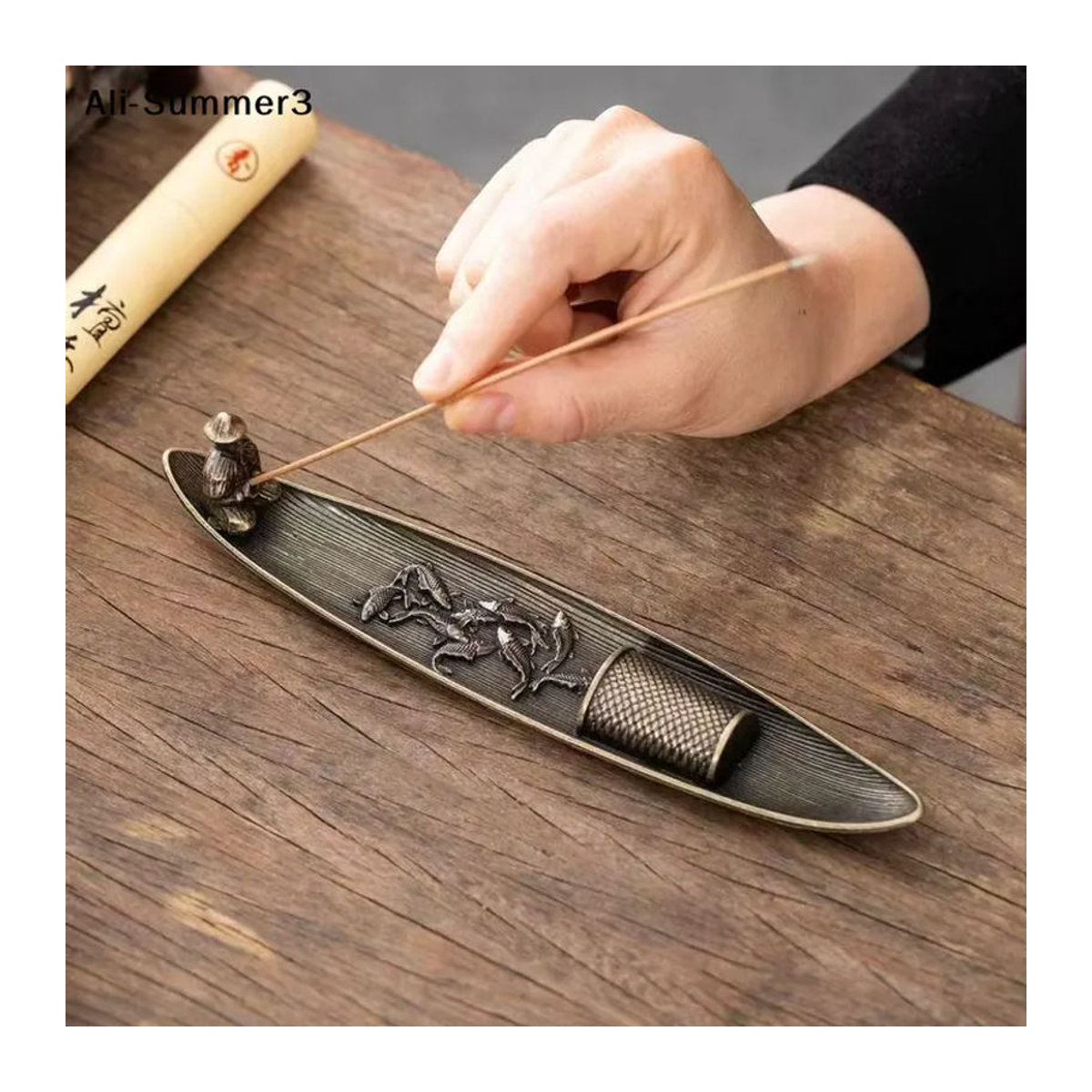 Ys31 Räucherstäbchenhalter aus Metall im orientalischen Design mit Fischmotiv in Braun - Bild 6