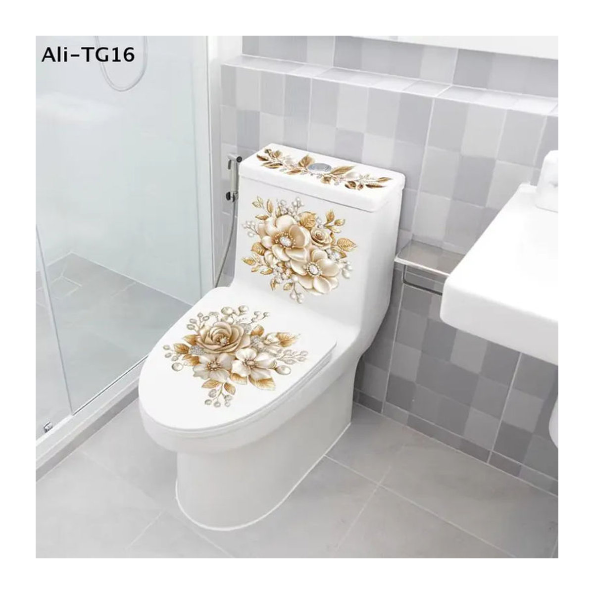 Ys31 Selbstklebender Wandaufkleber mit floralem Perlen-Blumen-Design in Mehrfarbig für Badezimmer und Heimdekoration - Bild 3