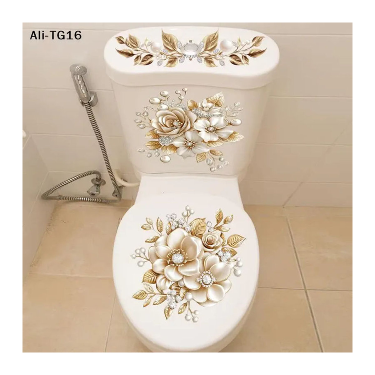 Ys31 Selbstklebender Wandaufkleber mit floralem Perlen-Blumen-Design in Mehrfarbig für Badezimmer und Heimdekoration - Bild 5