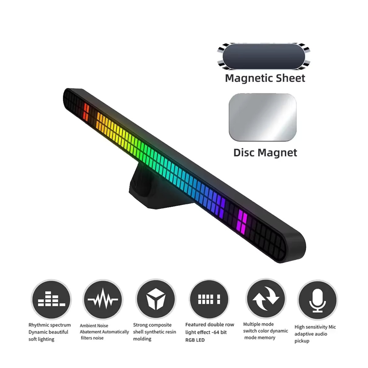 YSRSAI RGB LED Musik Rhythmus Licht mit Sprachsteuerung, magnetische 30 cm LED Bar für Auto Atmosphäre Beleuchtung - Bild 2