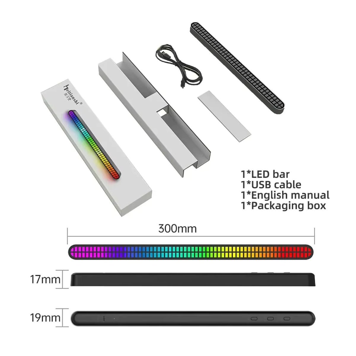 YSRSAI RGB LED Musik Rhythmus Licht mit Sprachsteuerung, magnetische 30 cm LED Bar für Auto Atmosphäre Beleuchtung - Bild 3