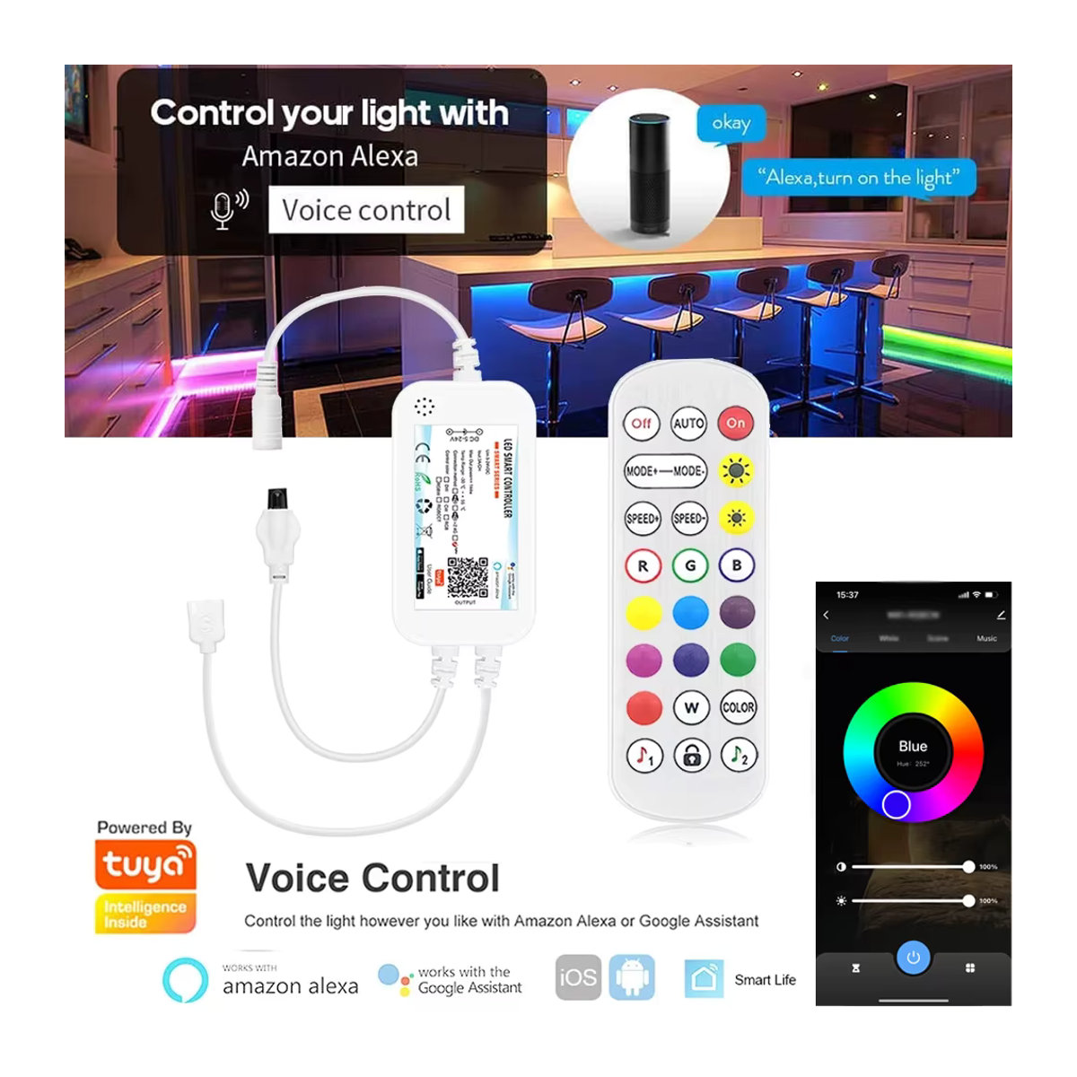 YSRSAI Smart LED Schrankbeleuchtung Tuya Wifi RGB Dimmbare Lampe mit App- und Sprachsteuerung, Länge: 30 cm - Bild 2