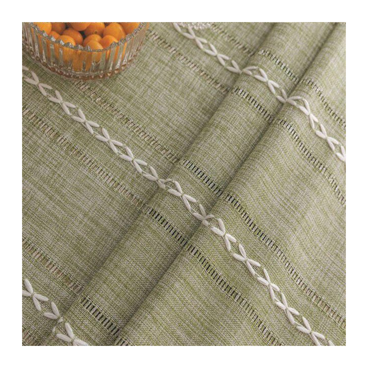 YT Daily Necessities Boho Tischdecke aus Baumwoll-Leinen mit Hohl-Jacquard-Muster in Grün, B/T: 90 x 90 cm - Bild 1
