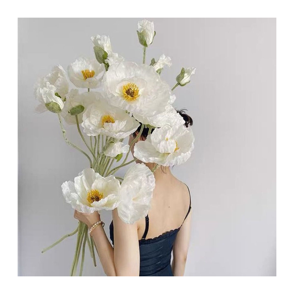 Yu Beauty Künstliche Mohnblumen in Weiß, 105 cm Hohes Blumenbouquet für Dekoration, Hochzeit und Vase - Bild 1