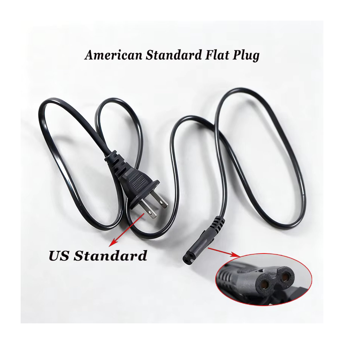 Yu Xi Netzkabel Schwarz für PS2 PS3 PS4 CD-Player und Laptop mit 1m Länge und wahlweise europäischem Rundstecker oder amerikanischem Flachstecker - Bild 3