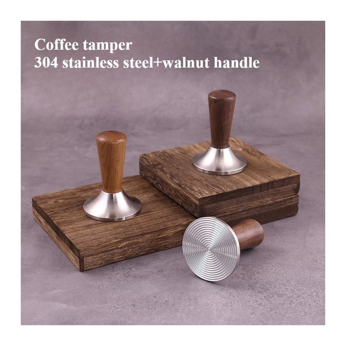 YUAN-ECT Espresso-Nivellierer und Kaffee-Stampfer aus Edelstahl mit Walnuss-Abdeckkopf, Rund - Bild 1