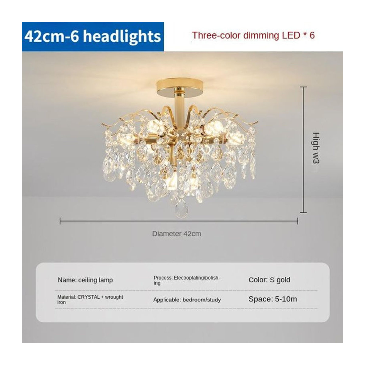Yuda Lighting Kristallleuchter für Wohnzimmer und Schlafzimmer mit E14 Fassung, Durchmesser: 42 cm - Bild 1