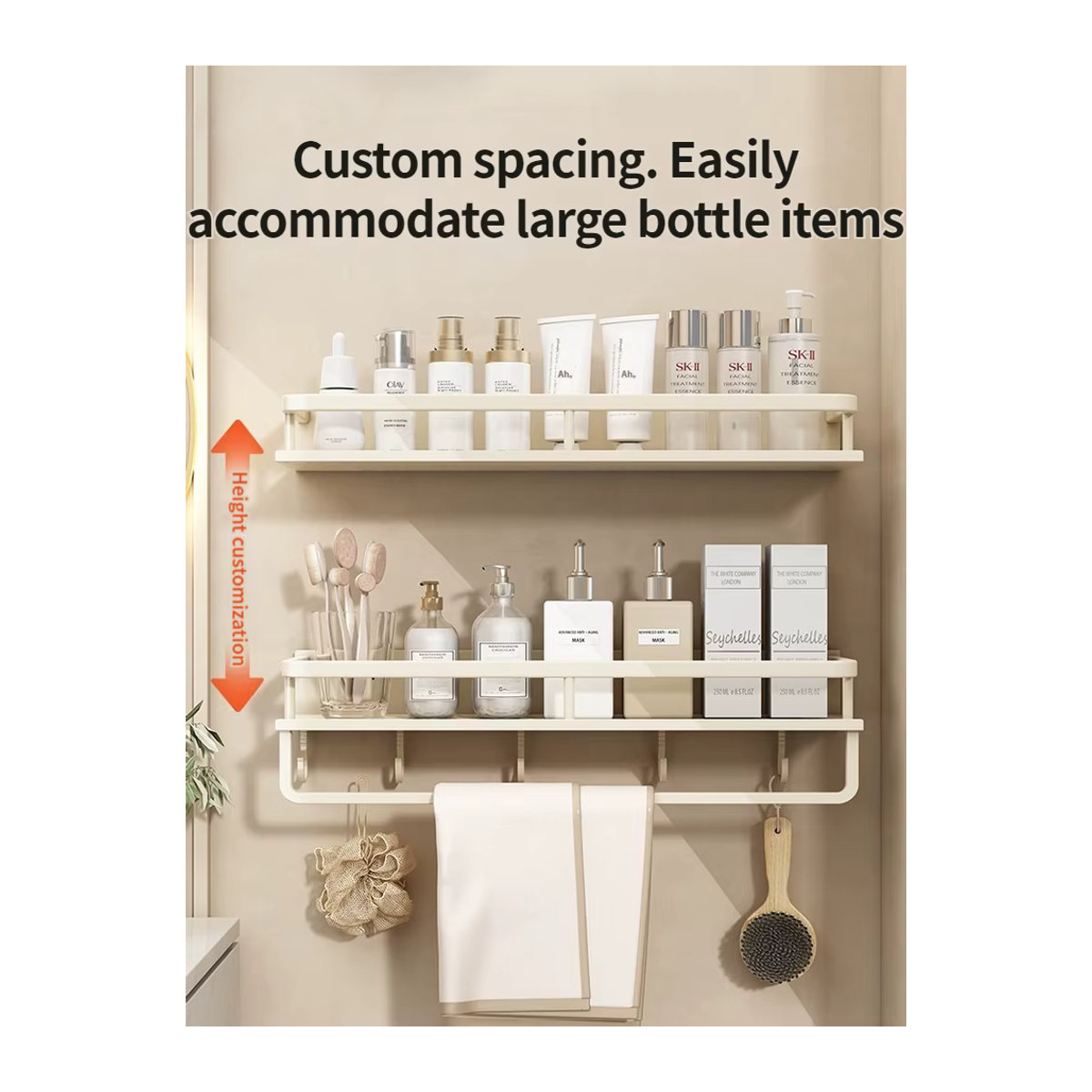 YUNJIEYA Eckregal aus Metall für Badezimmer und Küche, Organizer für Shampoo und Zubehör, Gelb Weiß Grau, Modernes Design - Bild 3
